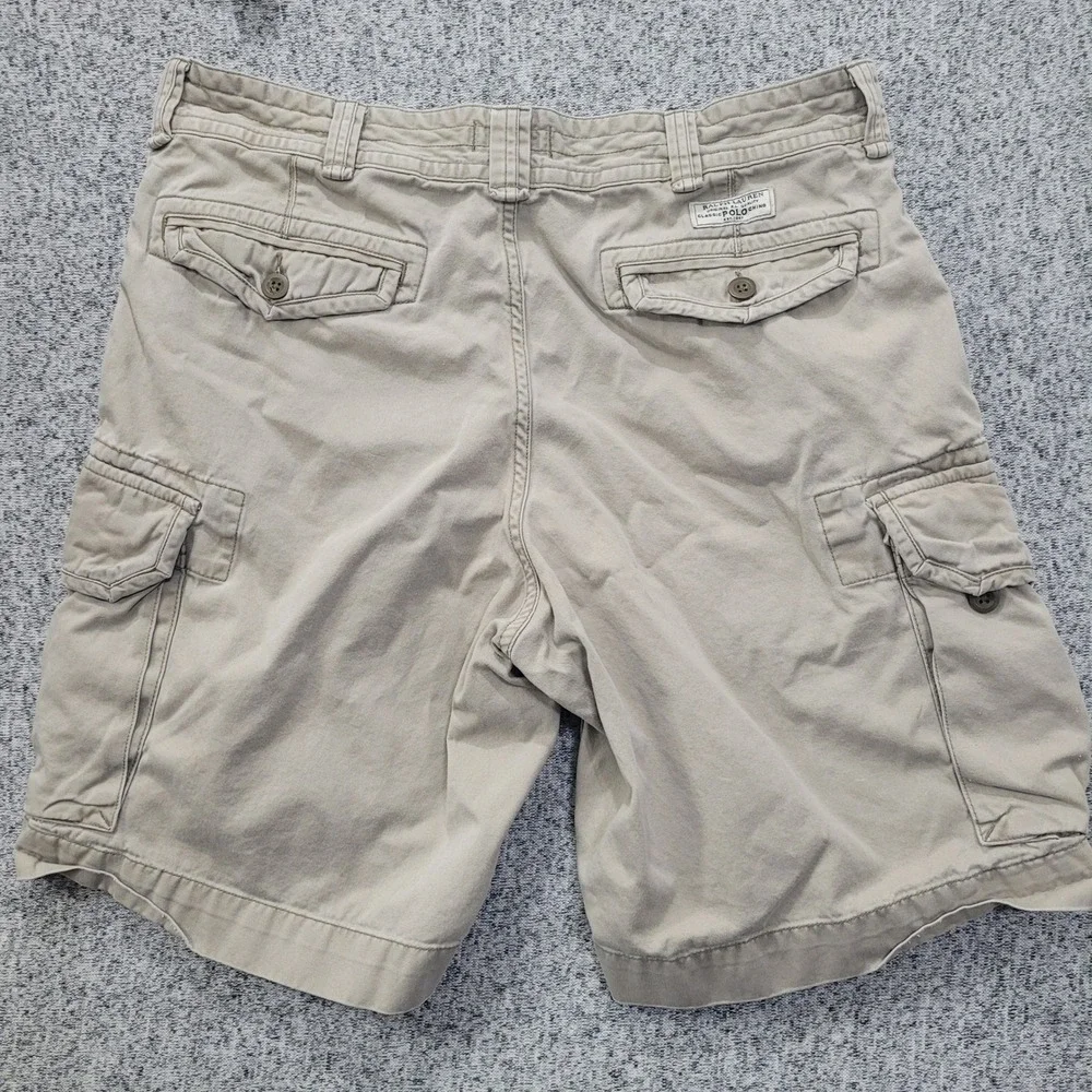 Polo Ralph Lauren Men's Khaki Cargo Shorts Classic‎ Fit Size 36 Cotton FLAW